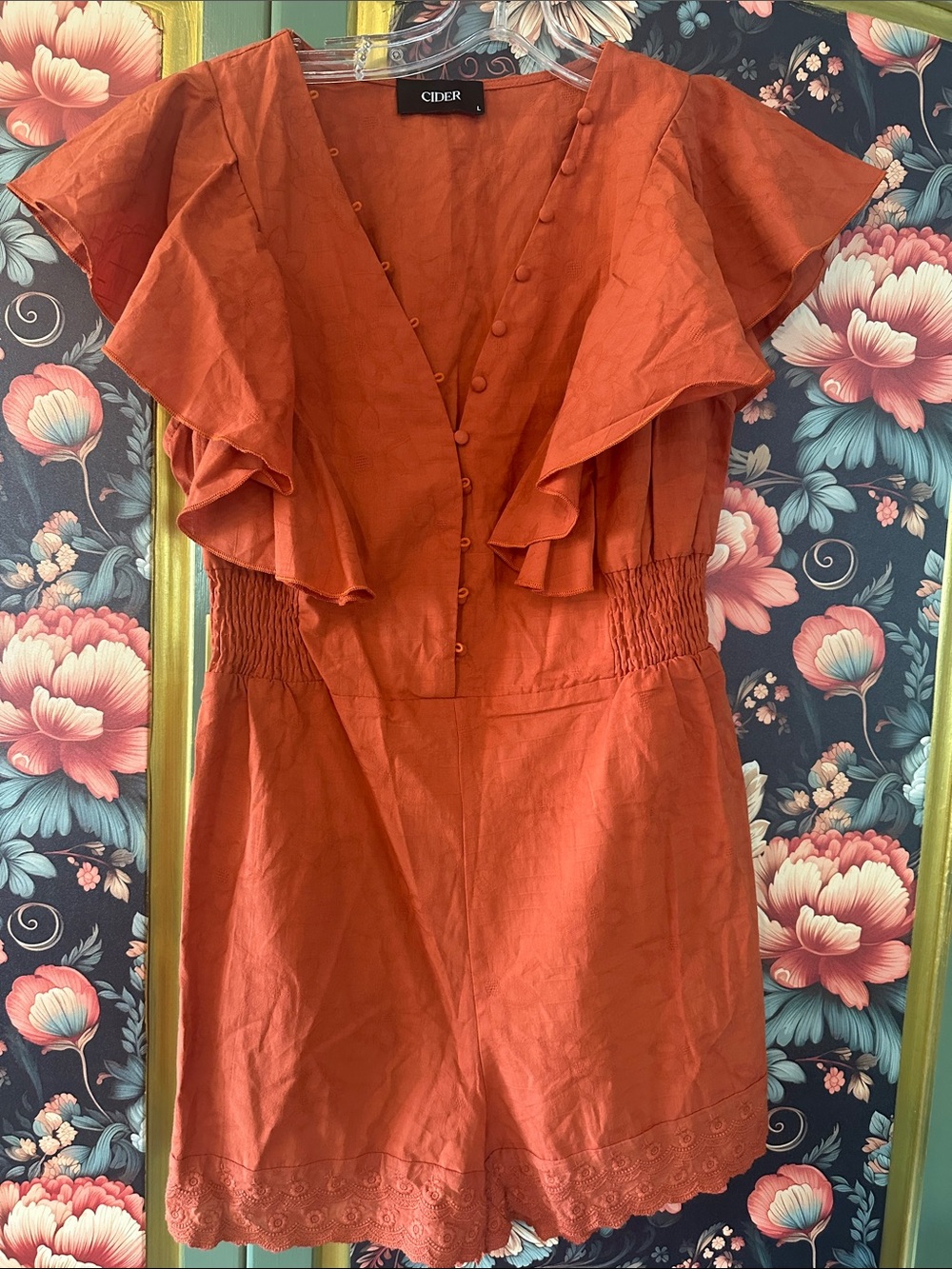 Cider Rust Orange Ruffle V-Neck Romper